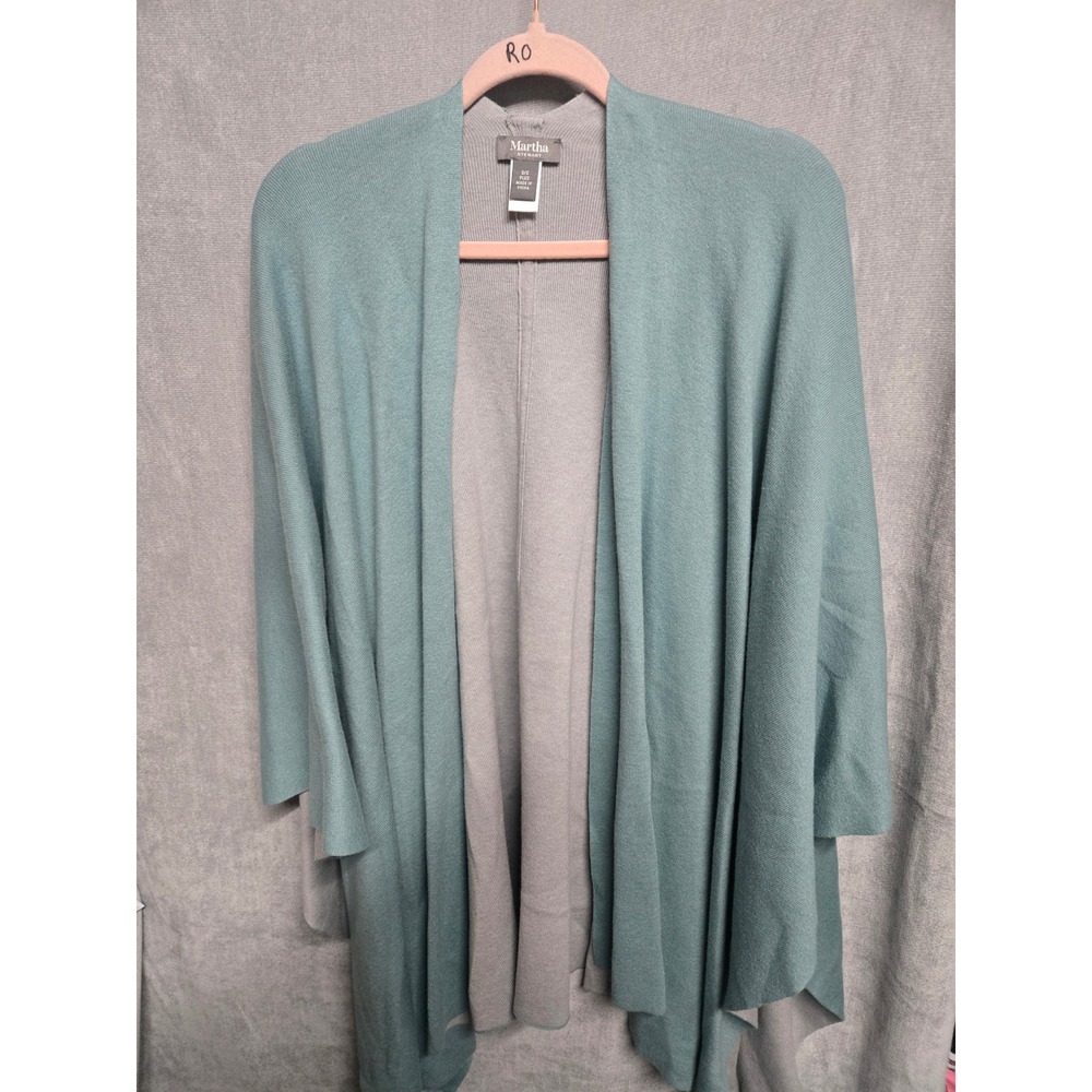 Martha Stewart Womens Teal Blue Open Front Knit Cardigan Wrap OS Plus